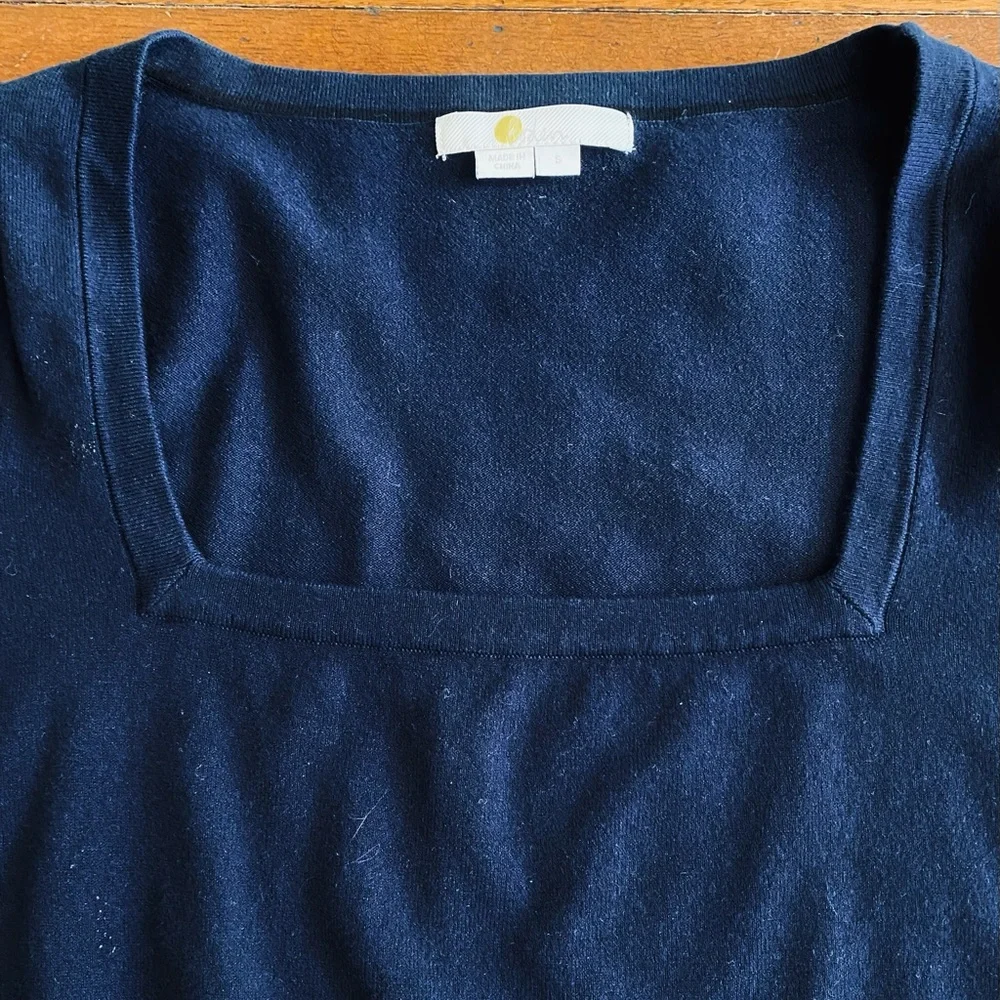 Boden Black Square-Neck Short Sleeve Knit Top